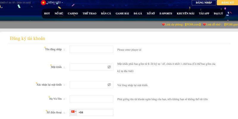 Hướng dẫn cách đăng ký tài khoản đơn giản tại PG88